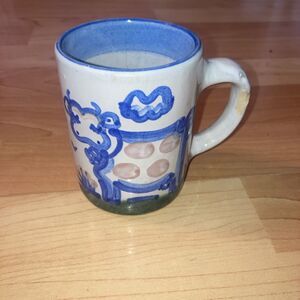 M A Hadley Signed Hand Painted Animal Cow Mug 10oz "The End" In The Bottom Chip